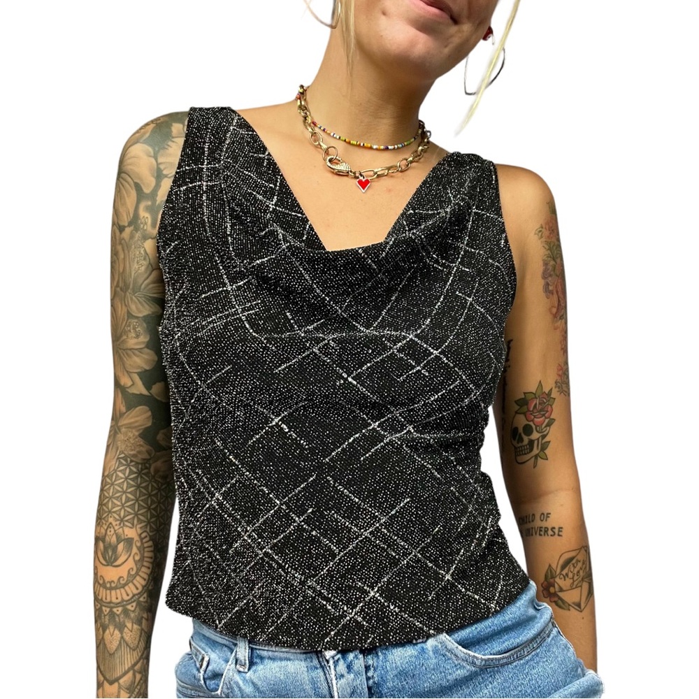 Y2K Black Sparkly Metallic Blouse • Size 10/Small/Medium 🖤